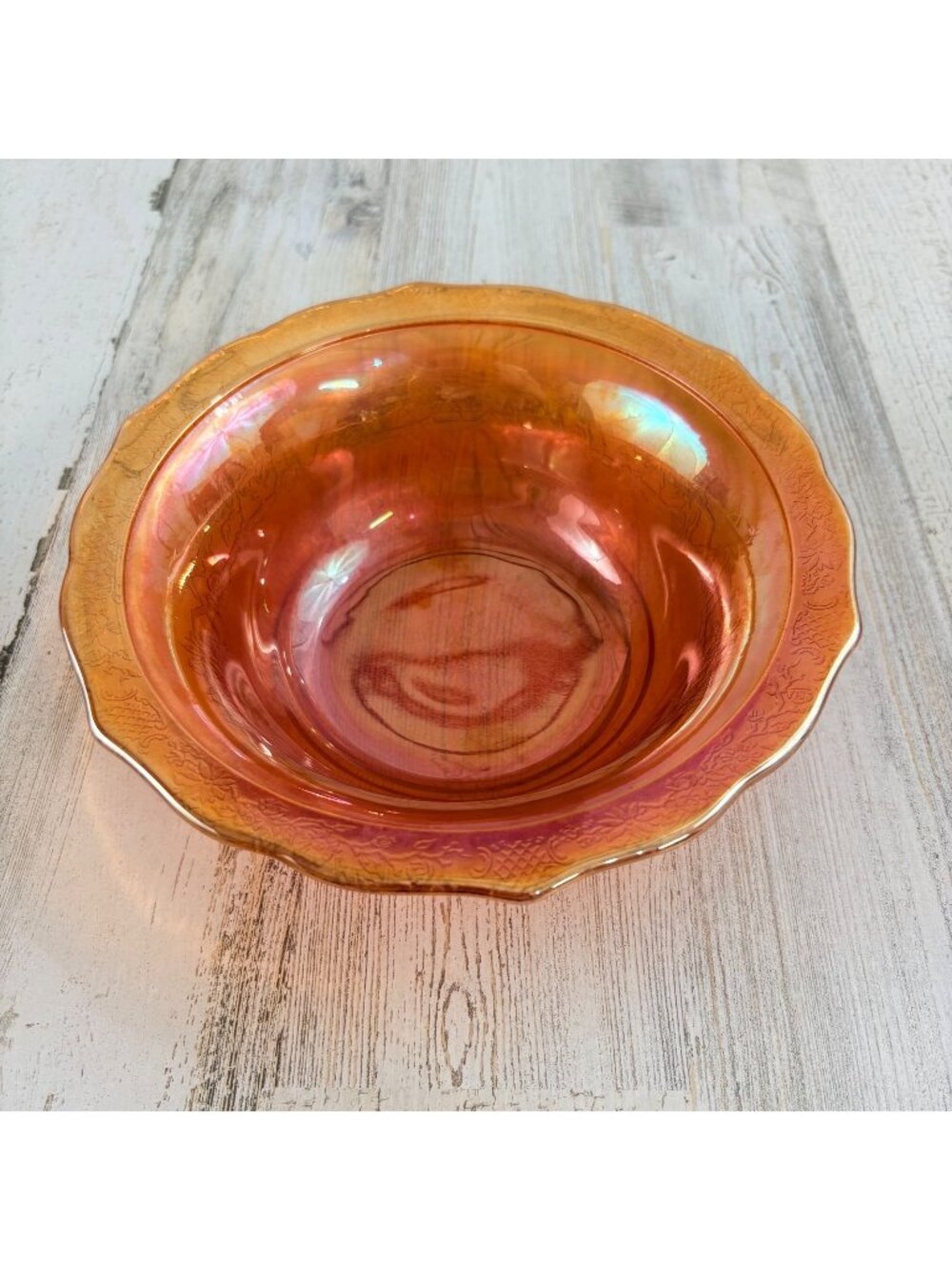 Carnival Marigold Orange Glass Bowl Dish Ruffle Edge 8 In
